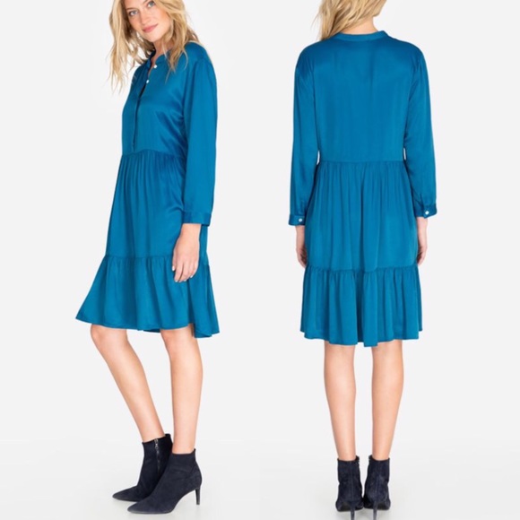 JOHNNY WAS Tiered Mandarin Collar Satiny Cottagecore Dress Peacock XS - Picture 3 of 10